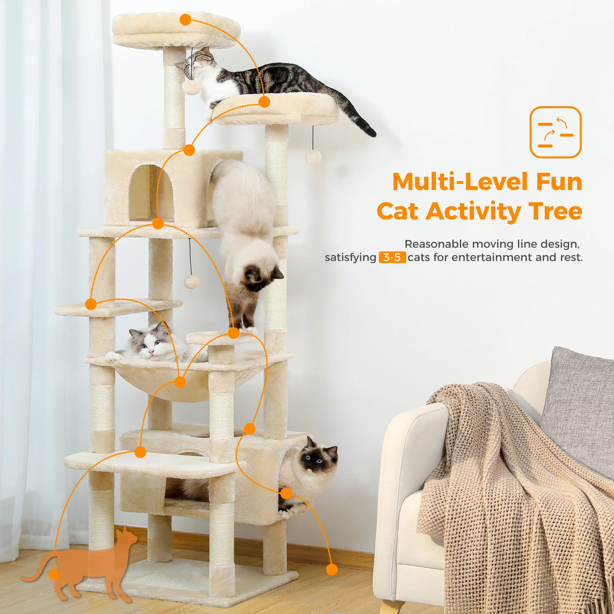 PAWZ Road Multi Level Cat Tree Tower With Hammock Posts