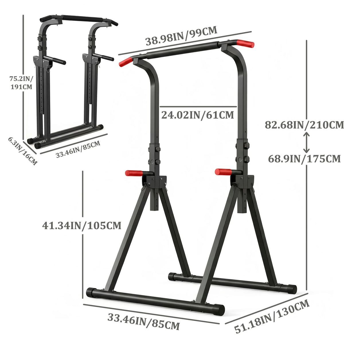 Foldable Power Tower Pull Up Bar With Adjustable Dip Station