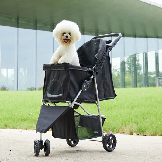 DUMOS Foldable 3 Wheel Pet Stroller With Storage Basket
