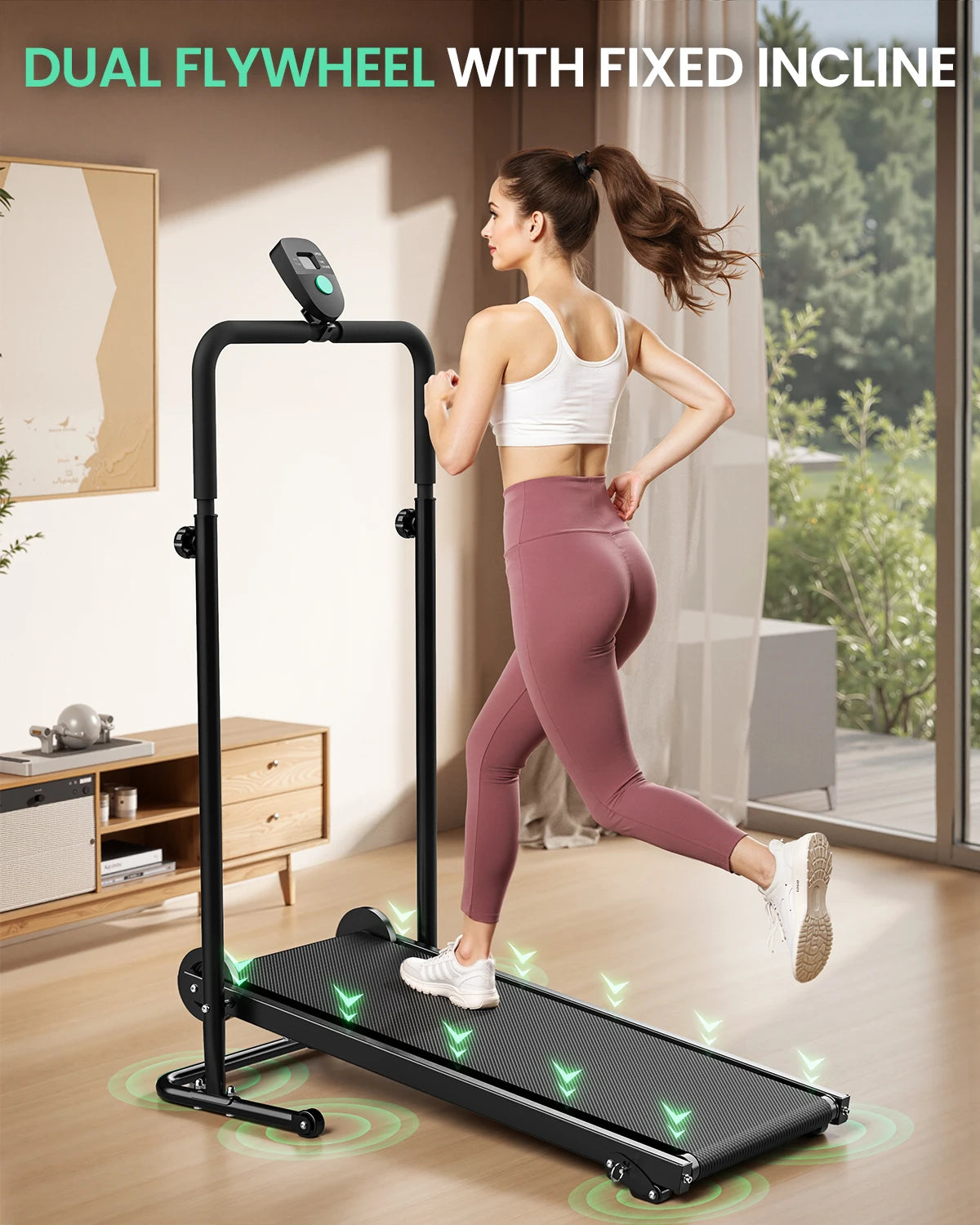 Akluer Manual Treadmill With Dual Flywheel And Foldable Design