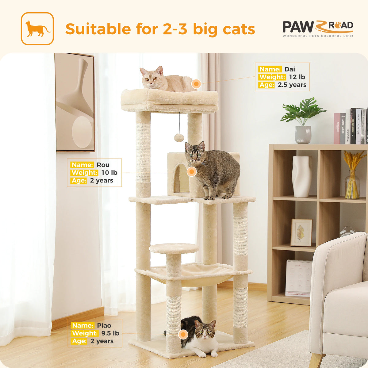 Pawz Road Multi Level Cat Tower With Hammock Sisal Posts