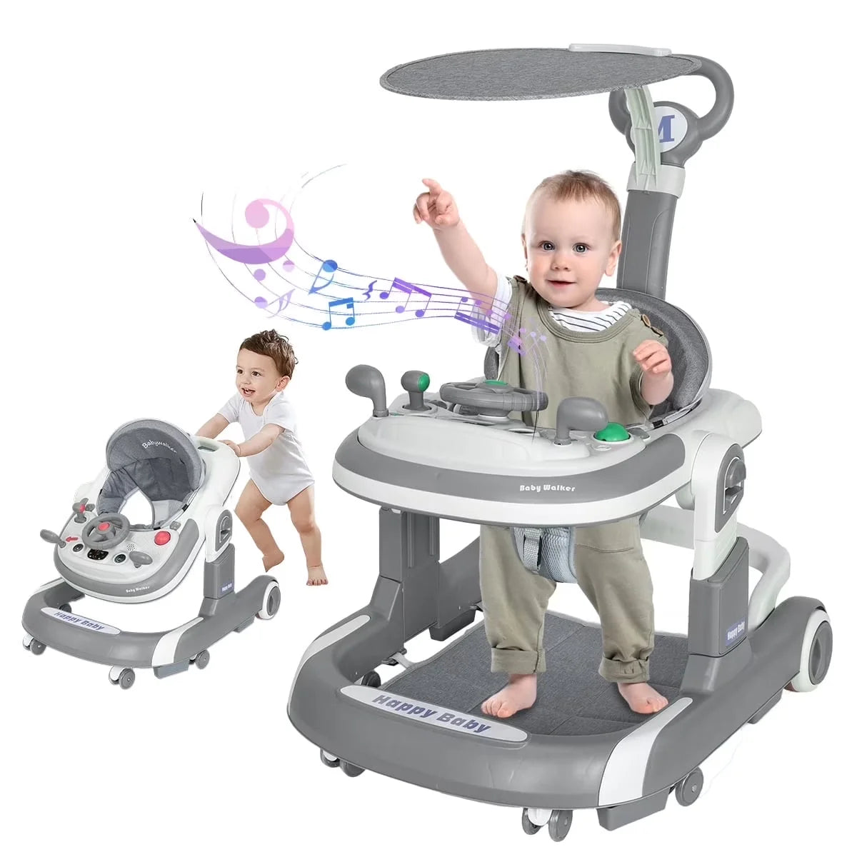 Anti Rollover Baby Walker With Learning Toy And Folding Design