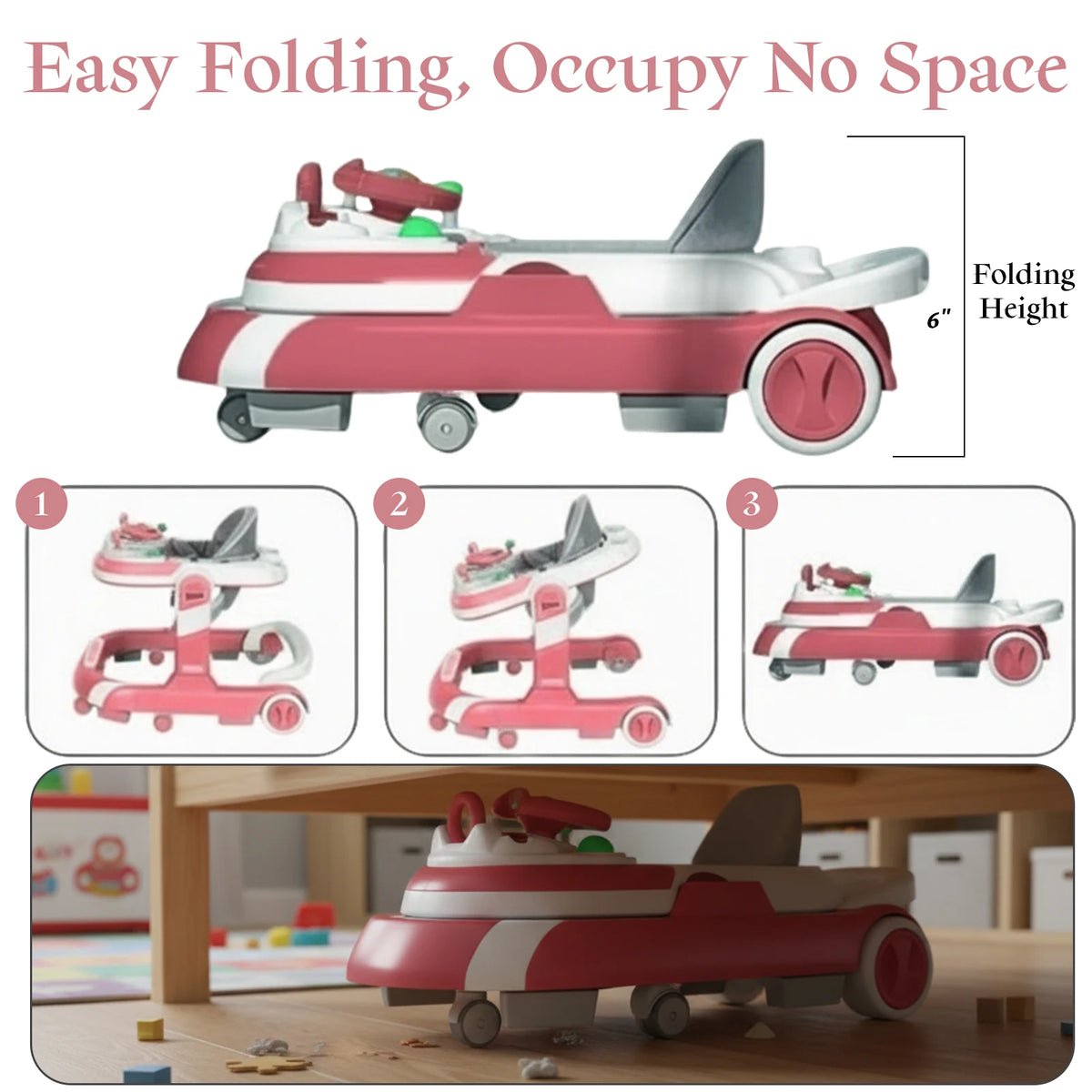 Foldable Baby Push Walker With Music Tray And Sunshade