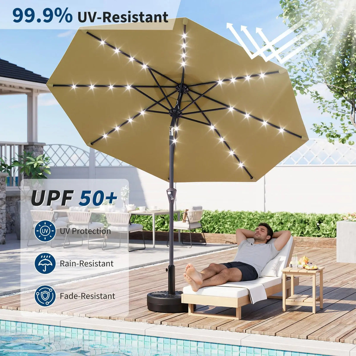 Studyset Solar Powered Patio Umbrella With Built In Led Lights