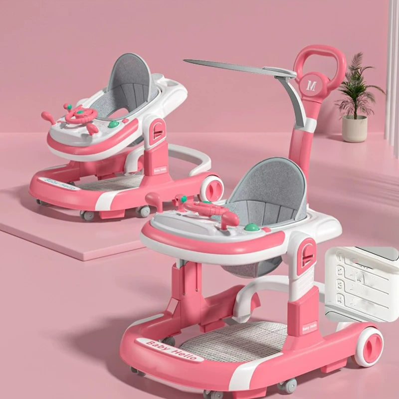 Foldable Baby Push Walker With Music Tray And Sunshade