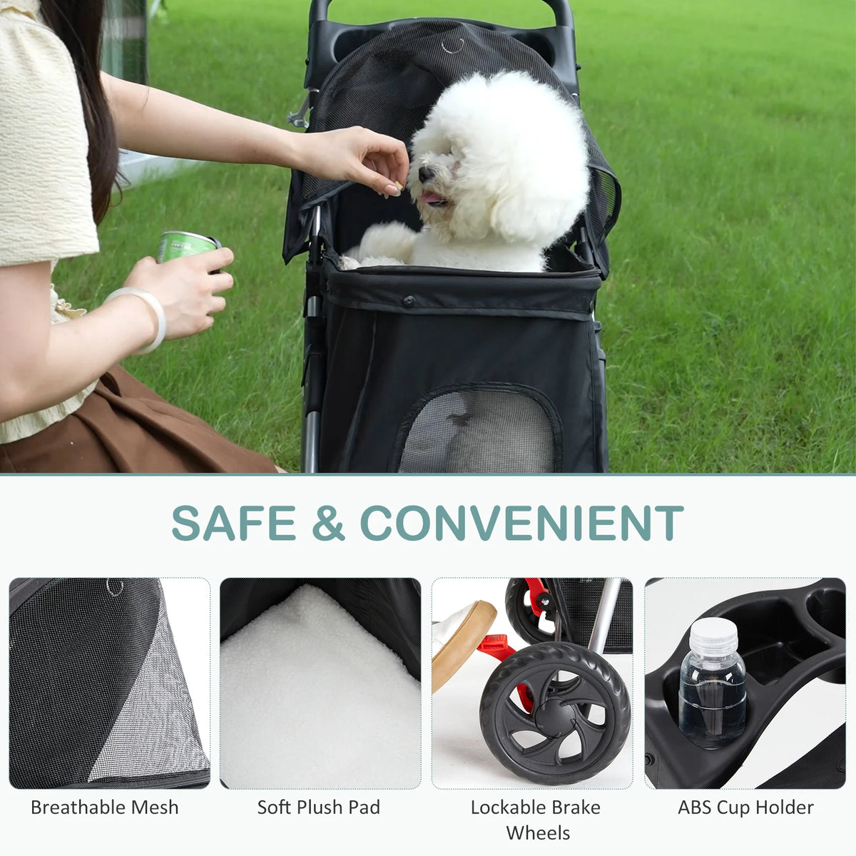DUMOS Foldable 3 Wheel Pet Stroller With Storage Basket