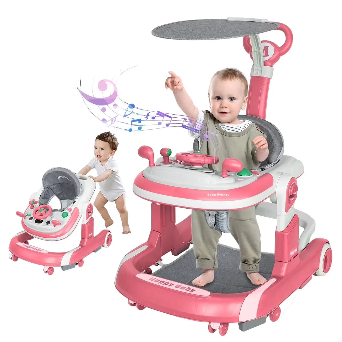 Anti Rollover Baby Walker With Learning Toy And Folding Design