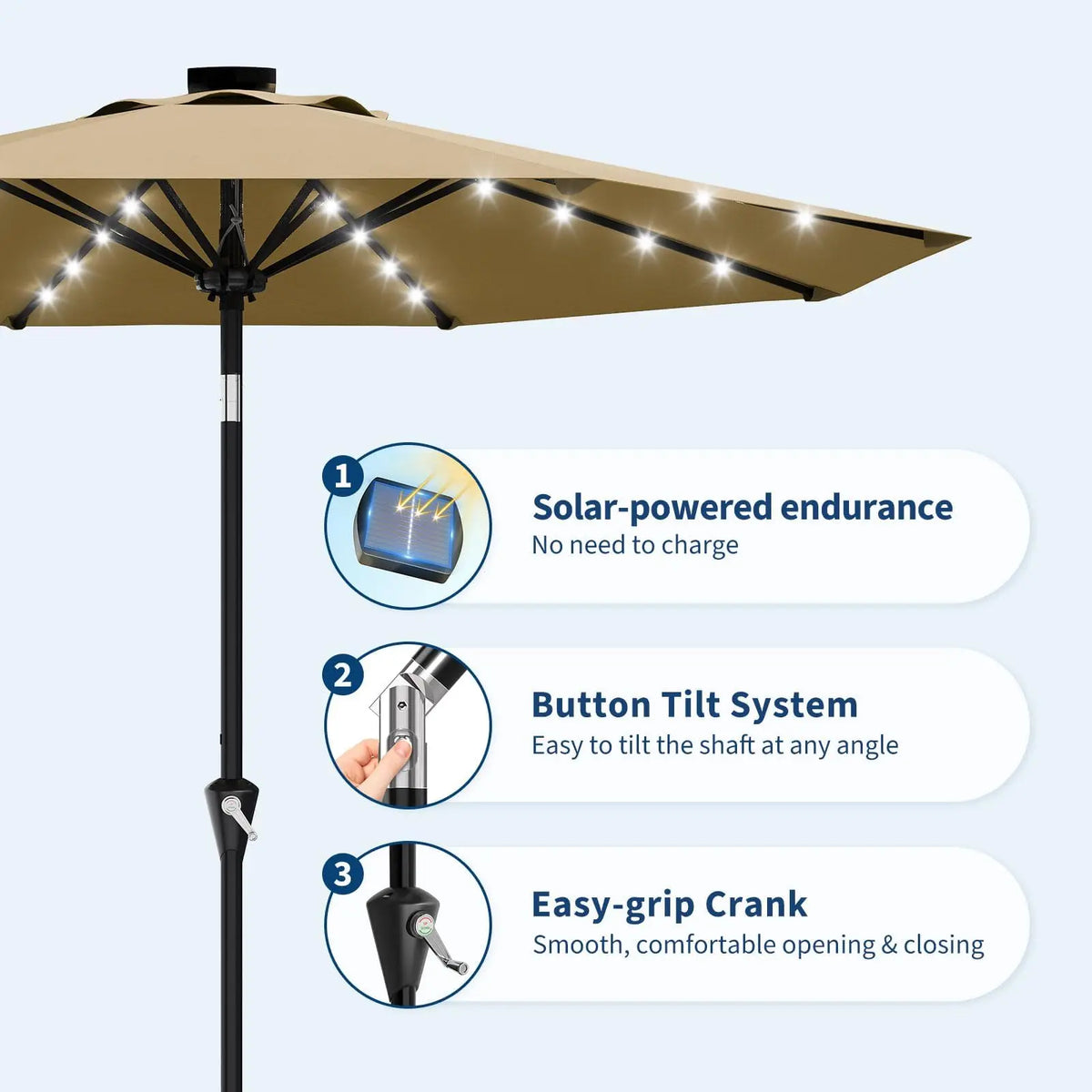 Studyset Solar Powered Patio Umbrella With Built In Led Lights