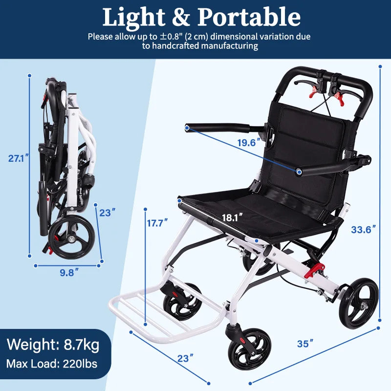 CvitalelPersd Lightweight Foldable Travel Wheelchair For Adults And Seniors