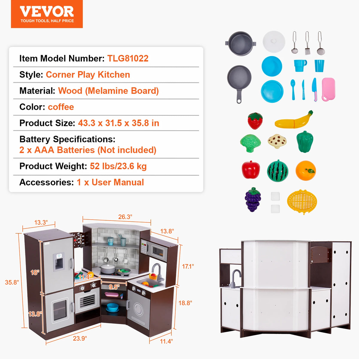 SucceBuy Kids Wooden Play Kitchen Set With Ice Maker Toy