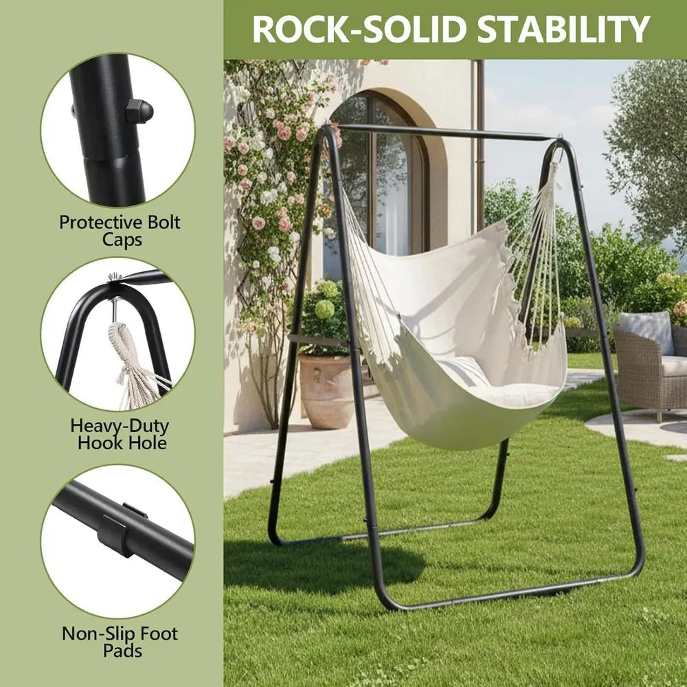 Heavy Duty Hammock Chair Stand With Dual Pillows Indoor Patio
