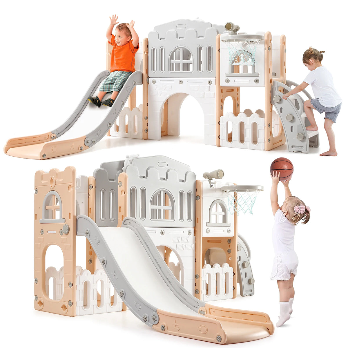 8 In 1 Toddler Slide Indoor Outdoor Kids Playset With Basketball Hoop