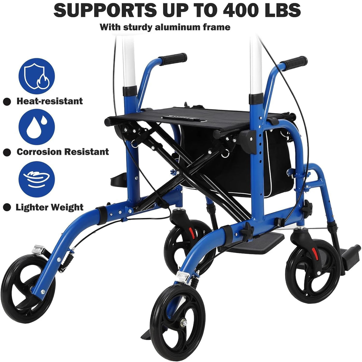 Folding Aluminum Rollator Walker With Seat And Backrest For Seniors