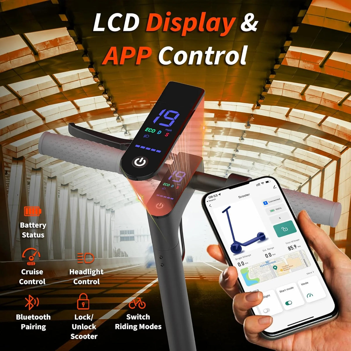 AOVOPRO Foldable Electric Scooter With App Control And Solid Tire
