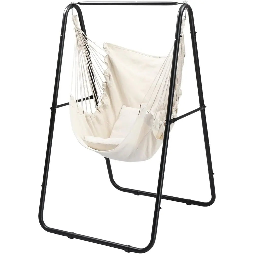 Heavy Duty Hammock Chair Stand With Dual Pillows Indoor Patio