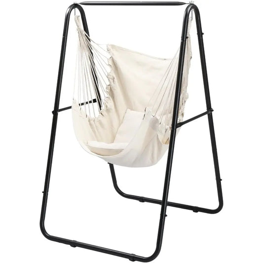 Heavy Duty Hammock Chair Stand With Dual Pillows Indoor Patio