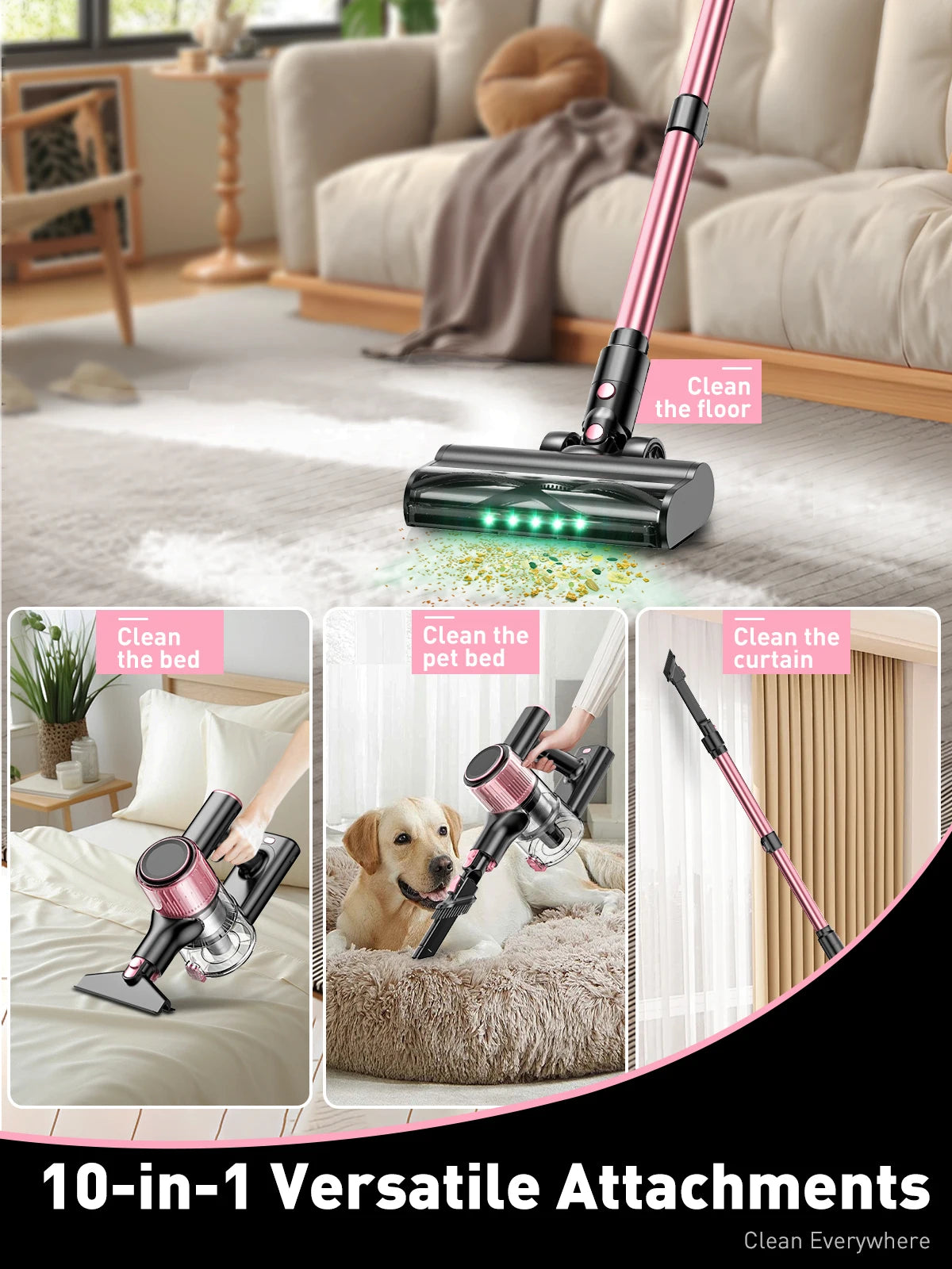 Suxiangvac Cordless Stick Vacuum With 55Kpa Suction And Bagless Design