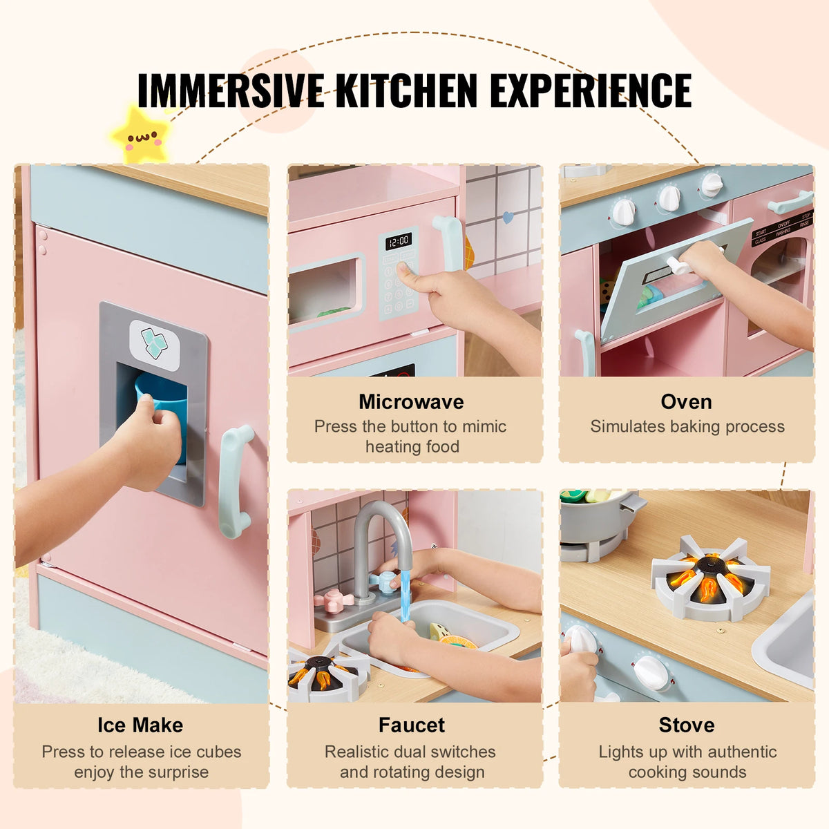 SucceBuy Kids Pretend Cooking Playset With Lights And Sounds