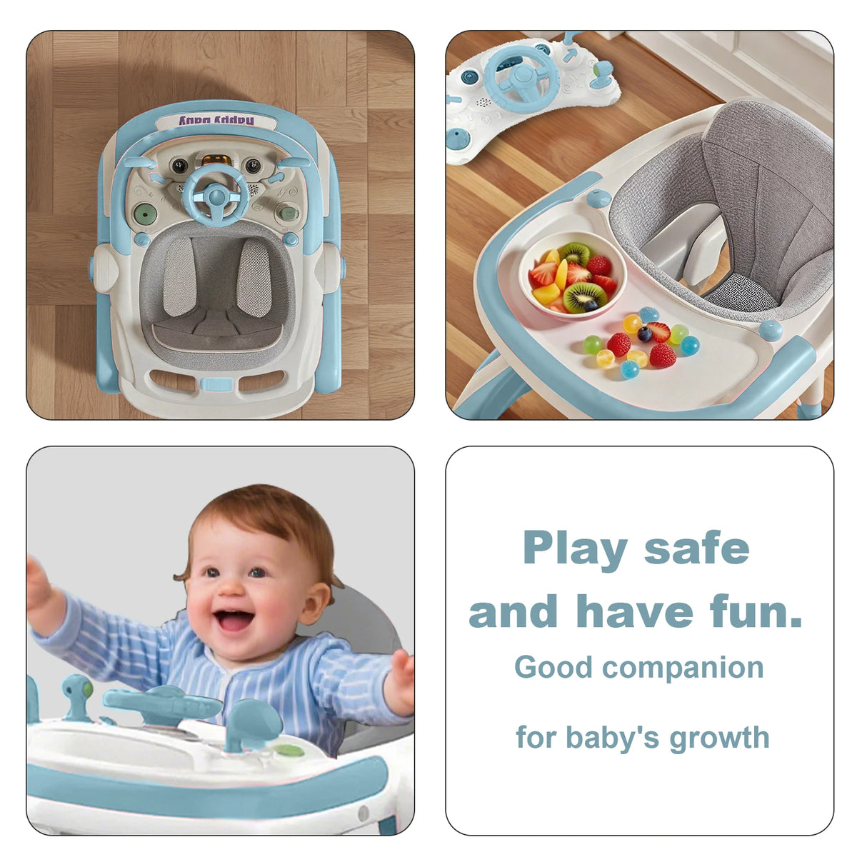 Foldable Baby Push Walker With Music Tray And Sunshade