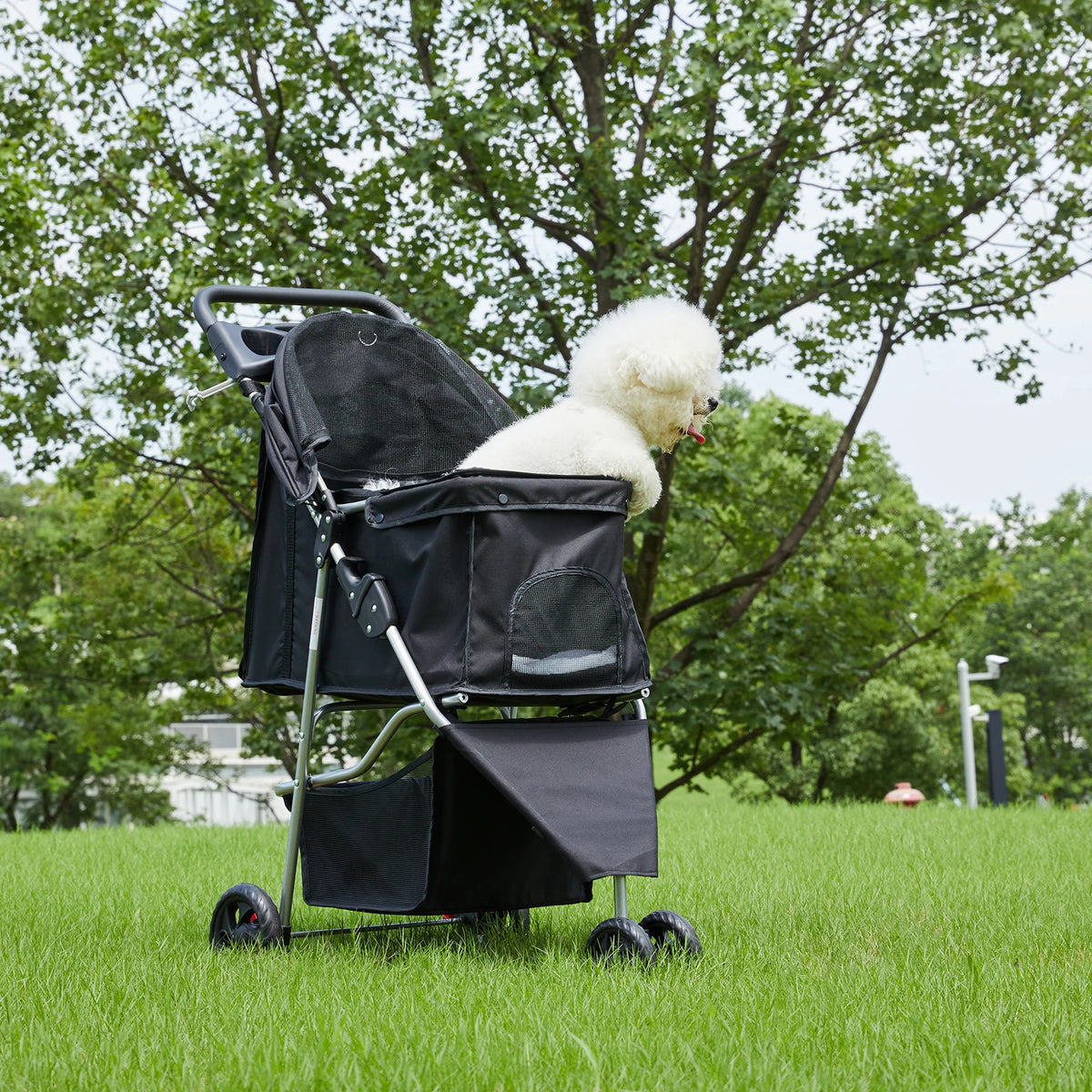 DUMOS Foldable 3 Wheel Pet Stroller With Storage Basket