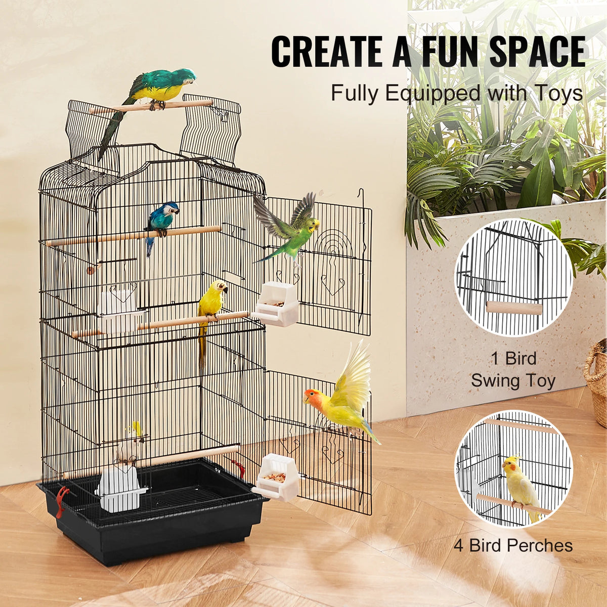 SucceBuy Hanging Parrot Bird Cage With Swing And Perch