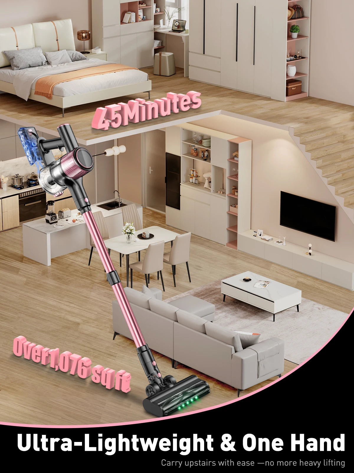 Suxiangvac Cordless Stick Vacuum With 55Kpa Suction And Bagless Design