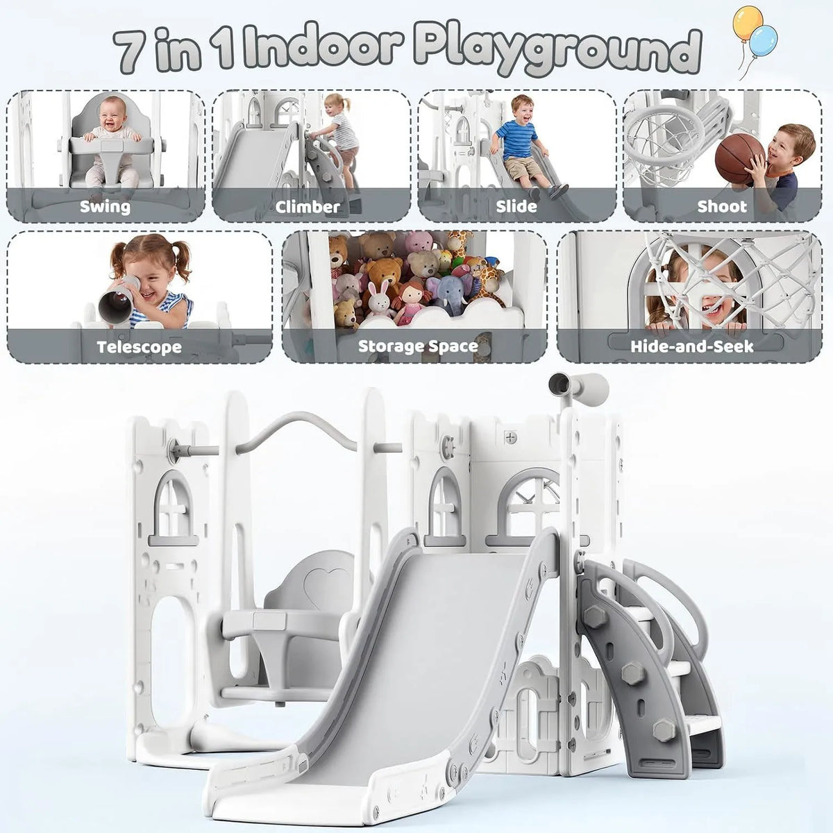 Toddler Indoor Playground Slide And Swing Set With Basketball Hoop