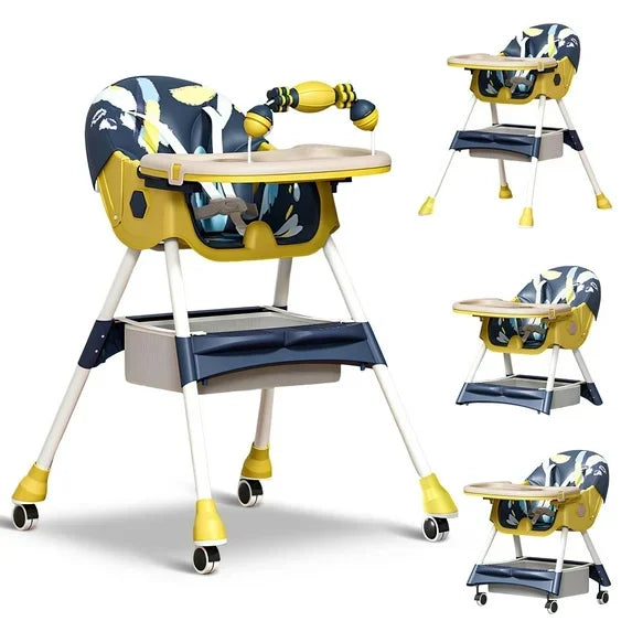Adjustable Foldable Baby High Chair With Cushioned Reclining Seat