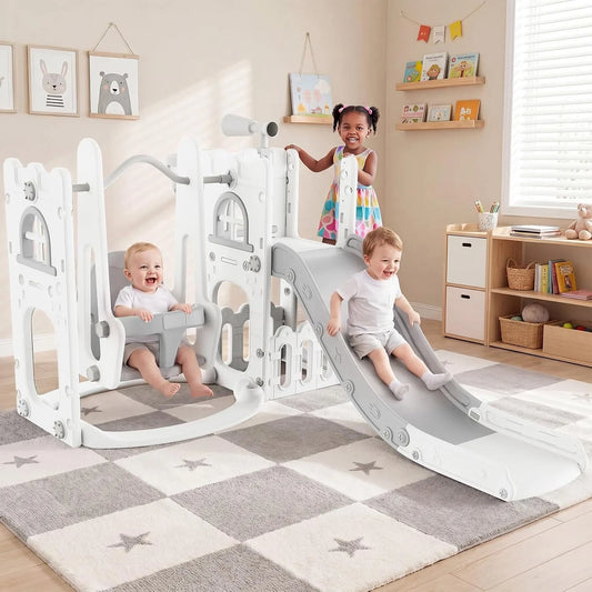 Toddler Indoor Playground Slide And Swing Set With Basketball Hoop