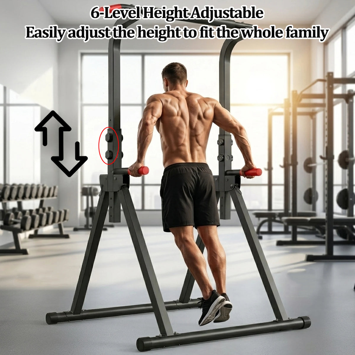 Foldable Power Tower Pull Up Bar With Adjustable Dip Station