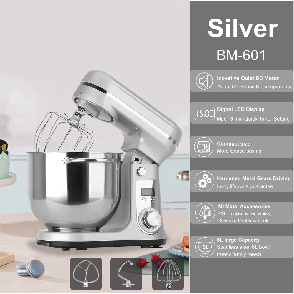 Biolomix 6 Speed Kitchen Stand Mixer Stainless Steel Bowl
