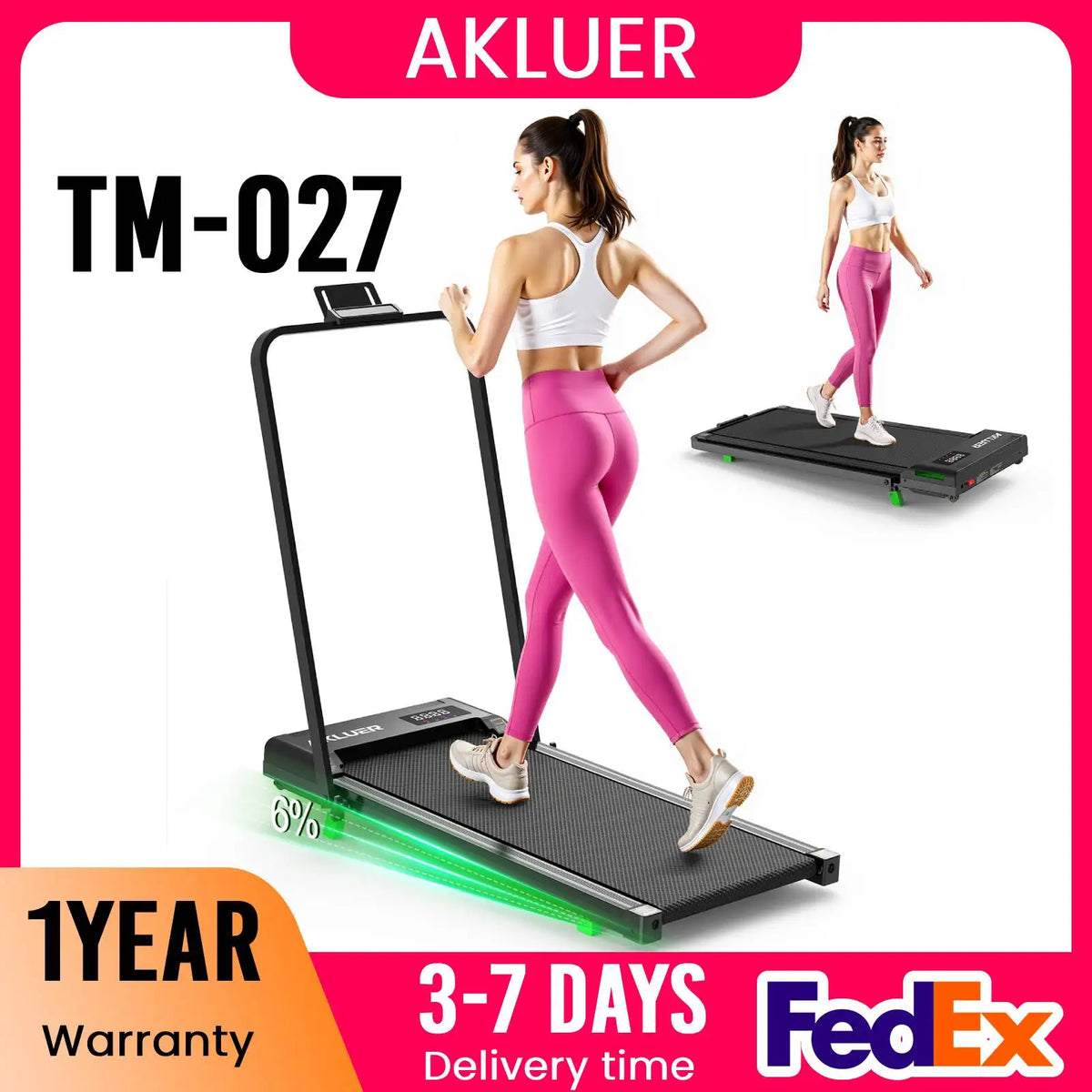 Akluer Portable Under Desk Walking Pad Treadmill With Remote