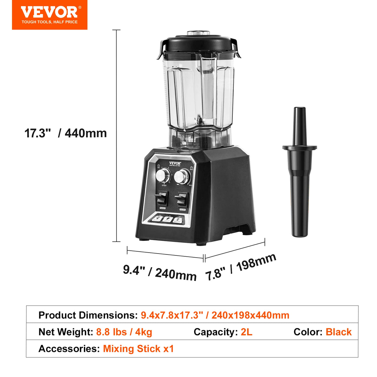 SucceBuy Professional Countertop Smoothie Blender With Stainless Steel