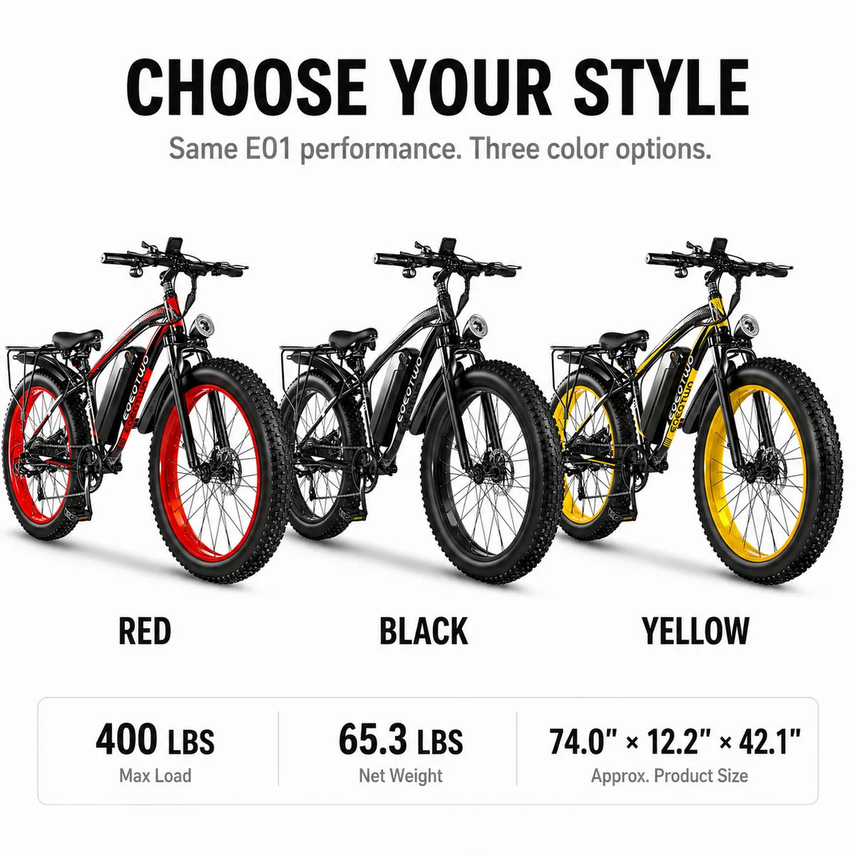 EOEOTWO 1000W Motor Adult Fat Tire Electric Bicycle