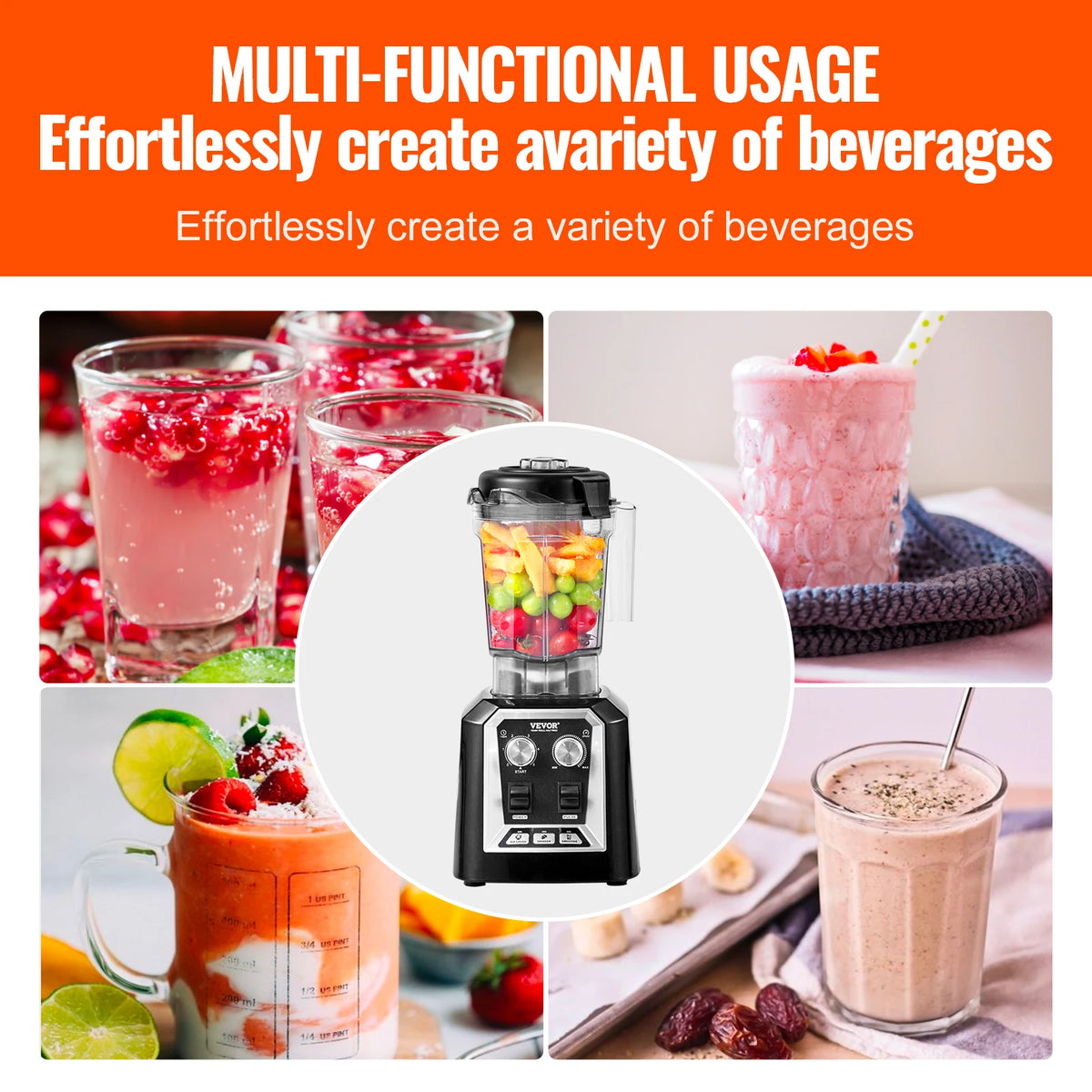 SucceBuy Professional Countertop Smoothie Blender With Stainless Steel
