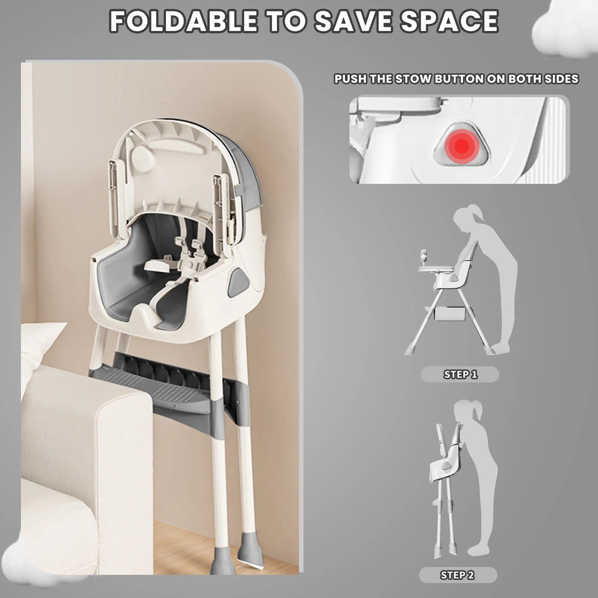 Piorlado Foldable Baby High Chair With Tray And Rack