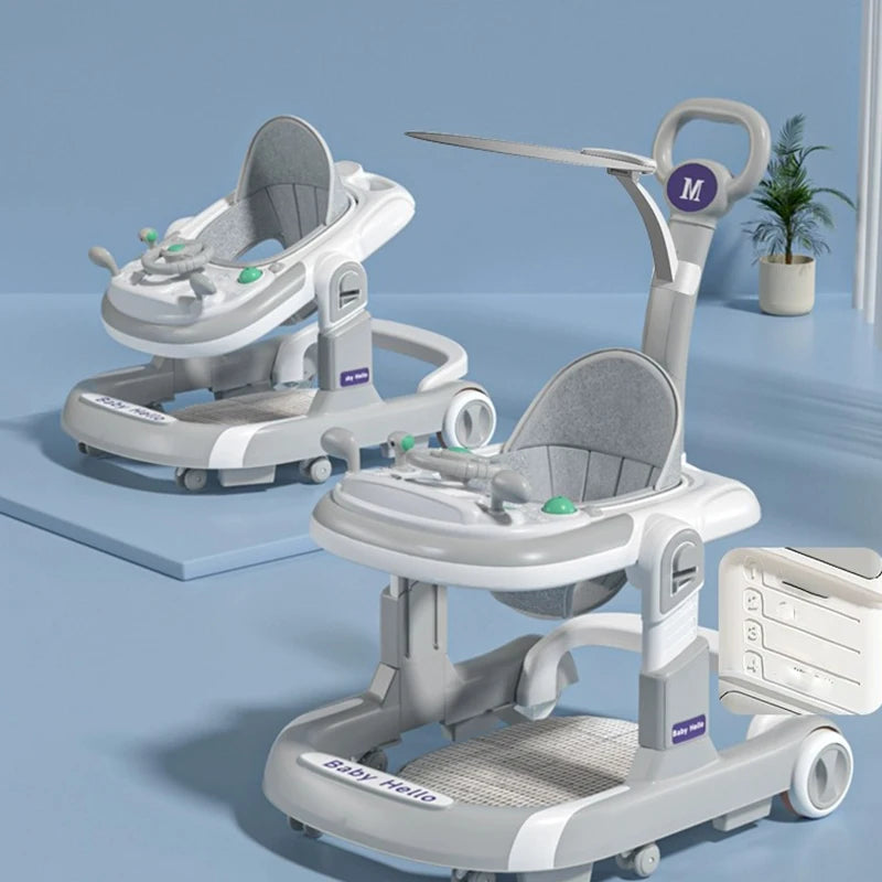 Foldable Baby Push Walker With Music Tray And Sunshade