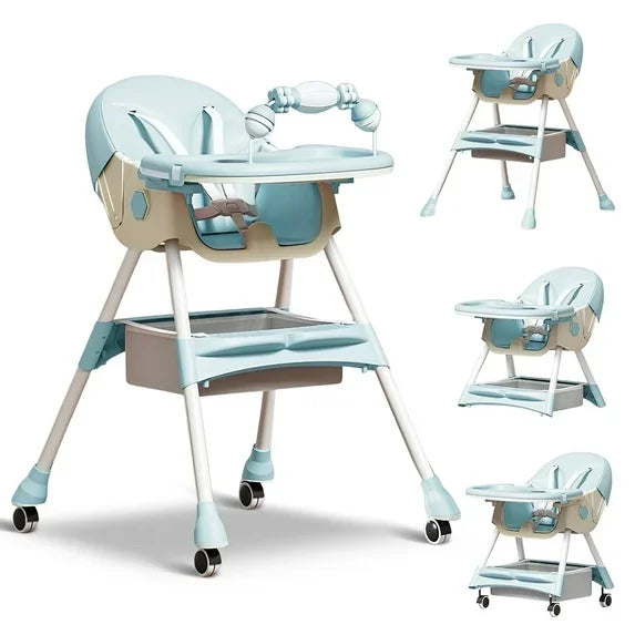 Adjustable Foldable Baby High Chair With Cushioned Reclining Seat
