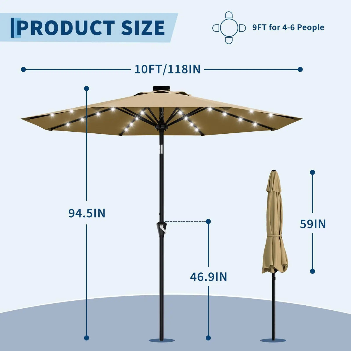 Studyset Solar Powered Patio Umbrella With Built In Led Lights