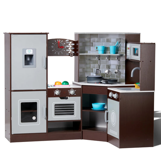 SucceBuy Kids Wooden Play Kitchen Set With Ice Maker Toy