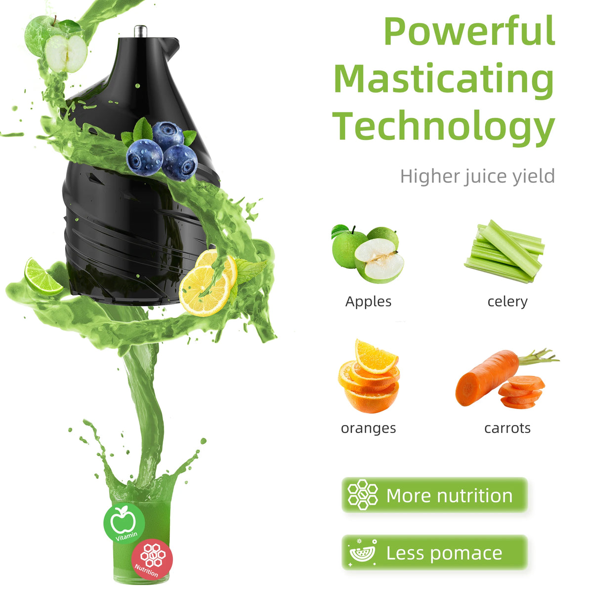 Biolomix Cold Press Juicer Wide Feed Chute Slow Masticating Extractor