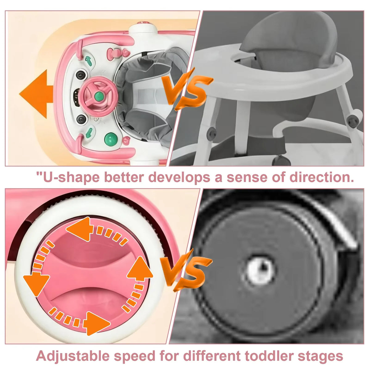 Anti Rollover Baby Walker With Learning Toy And Folding Design