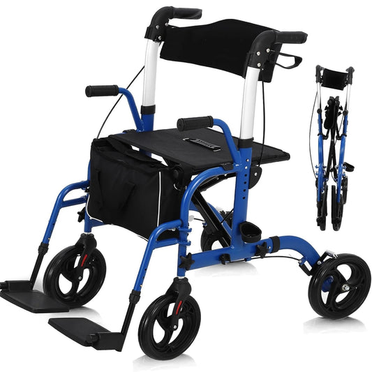 Foldable Rollator Walker With Seat And Backrest For Seniors