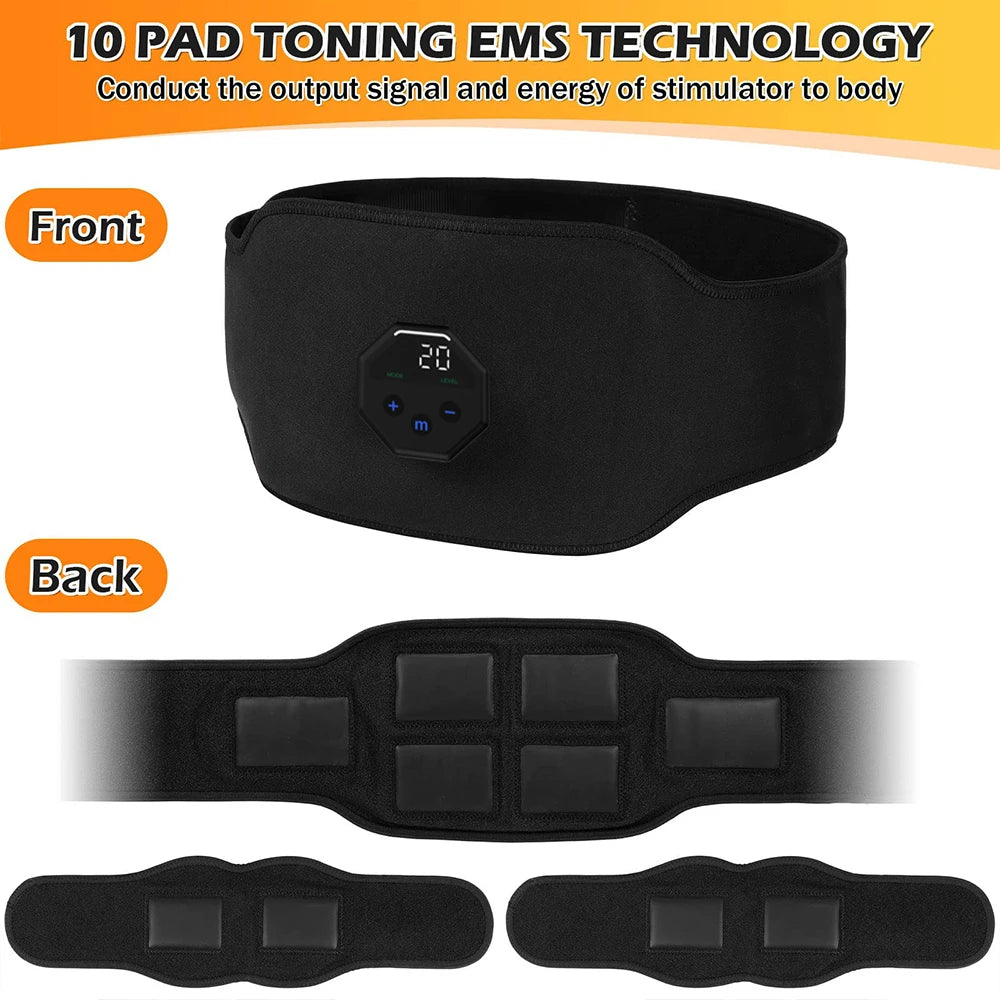 Rechargeable EMS Muscle Stimulator Abdominal Trainer Belt With Silicone Pads