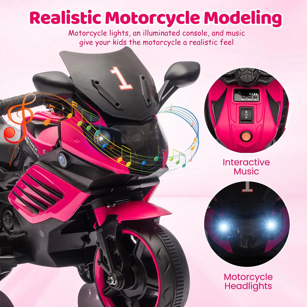 HiMiss Kids Electric Ride On Motorcycle With Training Wheels Toddlers